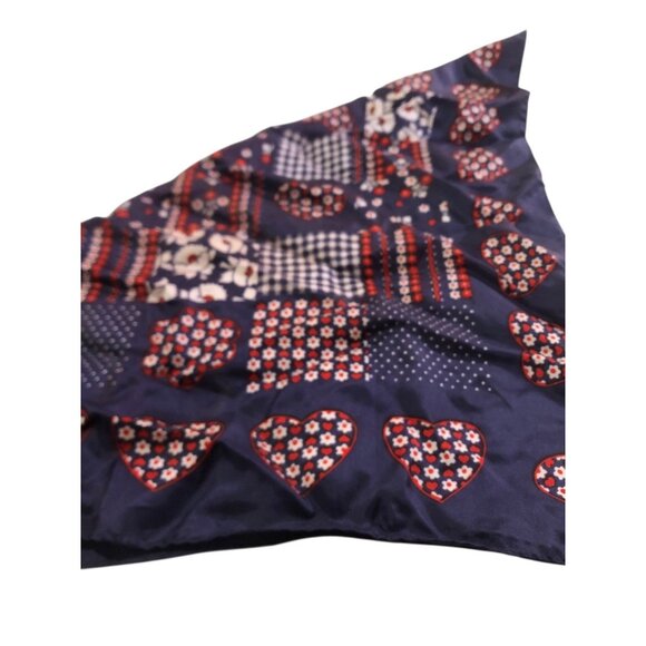 Red White Blue Multi Print Floral Heart Neck Scarf Patriotic USA America - Picture 3 of 16